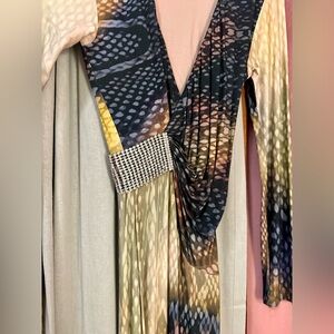 Sky Maxi Dress Gold Print Dress Crystal Belt Accent